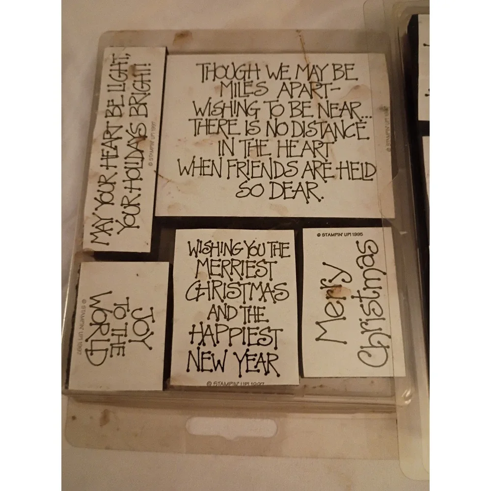 Stampin Up Vintage Wood Rubber Stamps Warmest Good Greetings Holiday 13pc